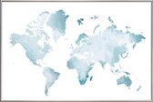 JUNIQE - Poster met kunststof lijst World Map Watercolour -13x18