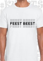 FEEST BEEST heren t-shirt - Wit - Maat M - korte mouwen - leuke shirtjes - grappig - humor - quotes - kwoots - party animal