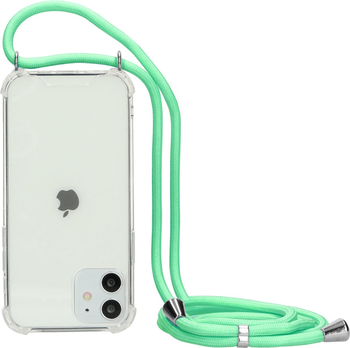 Apple iPhone 12 Hoesje - Mobiparts - Lanyard Serie - TPU Hoesje met koord - Transparant / Groen - Hoesje Geschikt Voor Apple iPhone 12