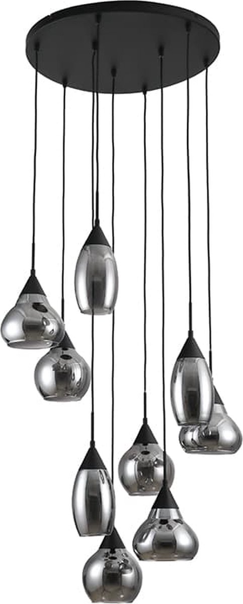 Haluta Industriële Hanglamp - Glazen Hanglamp - 9-lichts - E27 - Smoke Glas
