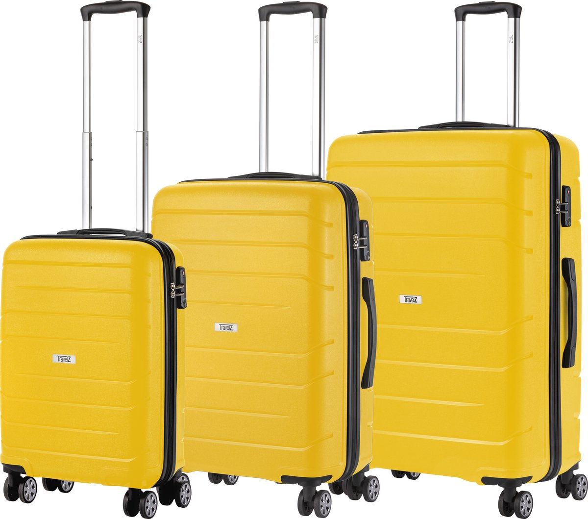 TravelZ Big Bars Kofferset Trolleyset 3 delig Met TSA slot Geel Bol travelz-big-bars-kofferset-trolleyset-3-delig-met-tsa-slot-geel-bol