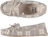 Sloffen dames moccassin vilt look met ruitmotief - Beige - Maat 39/40