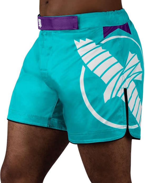 Hayabusa Icon Mid-Length Fight Shorts - Groenblauw / Wit - maat XL