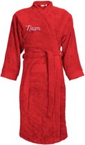 Badjas rood kleur van badstof voor dames / heren / unisex geborduurd met naam borst en rug perfecte cadeau voor hem of haar, valentijn, huwelijk, verjaardag, jubileum, mama, papa,