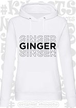 GINGER dames hoodie - Wit - lange mouw - Maat L - Met capuchon - Grappige teksten - Quotes - Kwoots - rood haar