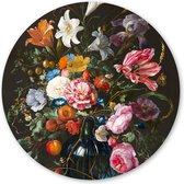 Wandcirkel Vaas met Bloemen - 140 cm - Aluminium; Dibond - Schilderij Oude Meesters & Bloemen