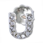 Silventi 9SIL-21922 Zilveren Oorknop - Dames - Letter - U - Zirkonia - 6,4 x 4,8 mm - Per Stuk - Rhodium - Zilver