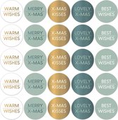 Kerststickers | 100 Stuks | 5x5 CM | Merry X-Mas | X-Mas Kisses | Lovely X-mas | Warm Wishes | Best Wishes | Goudfolie | Groen | Wit | Cadeauversiering kerst | Cadeau decoratie | I