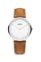 KRNS 1001 - Horloge - Analoog - Dames - Vrouwen - Leren band - Bruin - Zilverkleurig - Wit