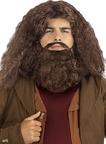 FUNIDELIA Hagrid pruik met baard voor mannen Films & Series - Bruin