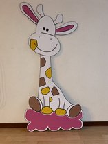 Geboortebord Giraffe op wolk roze (meisje) 80cm (normaal formaat)