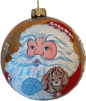Fairy Glass - Kerstman met hondje- Handbeschilderde Kerstbal - Mond geblazen glas - 10cm