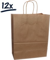 24 bruine papieren draagtassen kraft met handgreep (25x33x12) food tas