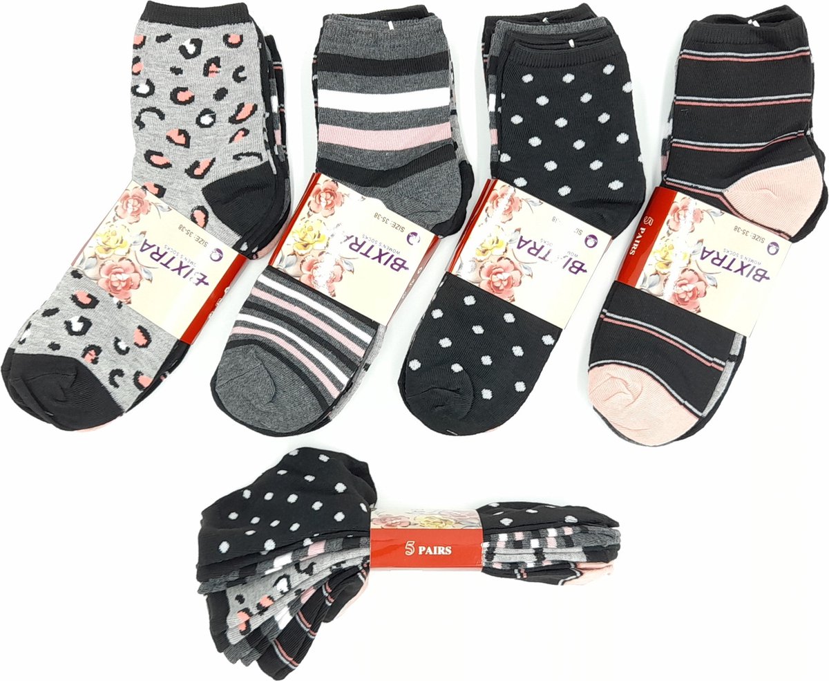 Bixtra comfortabele dames sokken multipack 5 paar katoenen sokken maat 35-38