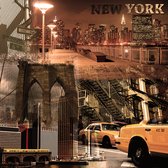 Dibond - Stad / New-York - Collage in beige / wit / zwart / bruin - 80 x 80 cm.