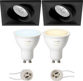 Pragmi Qiundo Pro - Inbouw Vierkant - Mat Zwart - Kantelbaar - 80mm - Philips Hue - LED Spot Set GU10 - White Ambiance - Bluetooth