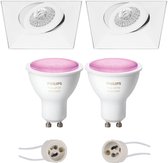 Primux Nivas Pro - Inbouw Vierkant - Mat Wit - Trimless - Kantelbaar - 150mm - Philips Hue - LED Spot Set GU10 - White and Color Ambiance - Bluetooth