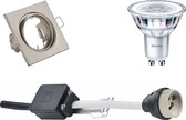 LED Spot Set - GU10 Fitting - Inbouw Vierkant - Mat Nikkel - Kantelbaar 80mm - Philips - CorePro 827 36D - 4.6W - Warm Wit 2700K