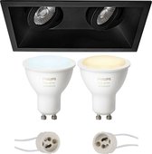 Primux Zano Pro - Inbouw Rechthoek Dubbel - Mat Zwart - Kantelbaar - 185x93mm - Philips Hue - LED Spot Set GU10 - White Ambiance - Bluetooth