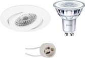 LED Spot Set - Primux Uranio Pro - GU10 Fitting - Inbouw Rond - Mat Wit - Kantelbaar - Ø82mm - Philips - CorePro 830 36D - 5W - Warm Wit 3000K - Dimbaar