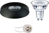 LED Spot Set - Proma Vrito Pro - GU10 Fitting - Inbouw Rond - Mat Zwart - Ø82mm - Philips - CorePro 827 36D - 5W - Warm Wit 2700K - Dimbaar
