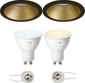 Pragmi Pollon Pro - Inbouw Rond - Mat Zwart/Goud - Verdiept - Ø82mm - Philips Hue - LED Spot Set GU10 - White Ambiance - Bluetooth - BES LED