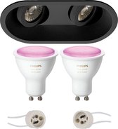 Luxino Zano Pro - Inbouw Ovaal Dubbel - Mat Zwart - Kantelbaar - 185x93mm - Philips Hue - LED Spot Set GU10 - White and Color Ambiance - Bluetooth