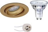 LED Spot Set - Pragmi Delton Pro - GU10 Fitting - Inbouw Rond - Mat Goud - Kantelbaar - Ø82mm - Philips - SceneSwitch 827 36D - 1.5W-5W - Warm Wit 2200K-2700K - Dimbaar - BSE