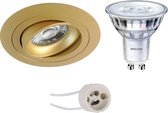 LED Spot Set - Pragmi Alpin Pro - GU10 Fitting - Inbouw Rond - Mat Goud - Kantelbaar - Ø92mm - Philips - SceneSwitch 827 36D - 1.5W-5W - Warm Wit 2200K-2700K - Dimbaar - BSE