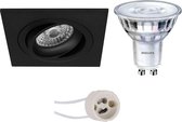 LED Spot Set - Pragmi Borny Pro - GU10 Fitting - Inbouw Vierkant - Mat Zwart - Kantelbaar - 92mm - Philips - SceneSwitch 827 36D - 1.5W-5W - Warm Wit 2200K-2700K - Dimbaar - BSE