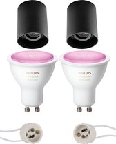 Pragmi Luxina Pro - Opbouw Rond - Mat Zwart - Verdiept - Kantelbaar - Ø90mm - Philips Hue - Opbouwspot Set GU10 - White and Color Ambiance - Bluetooth - BSE