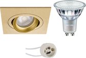 LED Spot Set - Pragmi Borny Pro - GU10 Fitting - Inbouw Vierkant - Mat Goud - Kantelbaar - 92mm - Philips - MASTER 927 36D VLE - 3.7W - Warm Wit 2200K-2700K - DimTone Dimbaar - BES LED