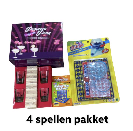 Thumbnail van een extra afbeelding van het spel Narvie drink spelletjes pakket - 4 op een rij reis editie – Jenga – Prosecco pong – Bingo set