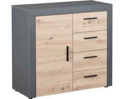 Commode Corva 94cm 1 deur & 4 lades - eiken decor