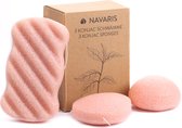 Navaris natuurlijke konjac sponzen roze - Set van 3 stuks reinigingssponzen met klei - Sponzen voor normale, droge en gevoelige huid – Veganistisch