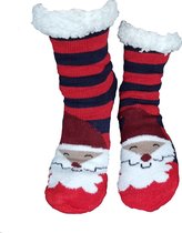 Kerst - huissokken - 2e paar 25% KORTING- kerstman - streep - blauw/rood - antislip - gevoerd - dames - heren - kerstsokken - onesize - kerstcadeau - slofsokken - fluffy - warm - feest