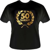Funny zwart shirt. Gouden Krans T-Shirt - Sarah 50 jaar - Maat 5XL