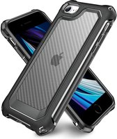 Backcover Shockproof Carbon Hoesje iPhone SE (2020) Zwart - Telefoonhoesje - Smartphonehoesje - Zonder Screen Protector