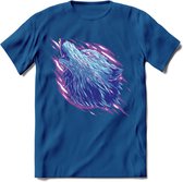 Dieren T-Shirt | wolf retro kleding Kado Heren / Dames | Perfect wildlife Cadeau shirt - Donker Blauw - 3XL