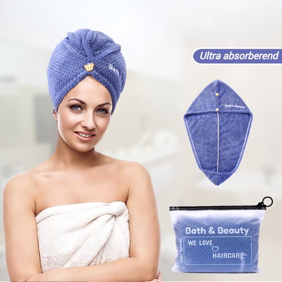 Bleu, Rose KATEWLUO Cheveux Serviette 2 Pcs Serviettes de Bain en Microfibre Super Absorbant Serviette séchage Rapide Turban Wrap pour Cheveux à Séchage Rapide pour Filles 