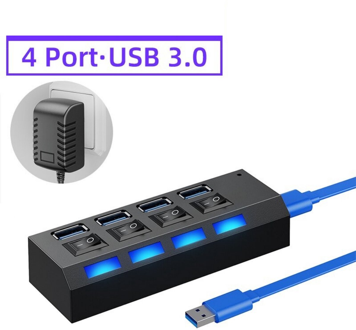 Friick® USB 3.0 - USB Splitter - HUB - Connectiviteit - Laders - Multifunctioneel - 4 poorts - Zwart