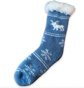 Super zachte kerstsokken | Sneeuwvlokken | Rendier | Blauw | antislip | Maat 39 t/m 42 | 1 paar | Fluffy sokken | Huissokken | Dikke Sokken | Winter | Fleece | Slofsokken | Bedsokken | Gevoer