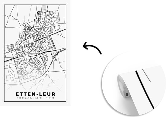 Papier Peint - Carte Papier peint photo - Etten-Leur - Zwart - Wit - Largeur 200 cm x Hauteur 300 cm