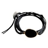 Marama - wikkelarmband Onyx zwart waxcord - vegan - 80 cm. - unisex - one size fits all - cadeautje voor hem