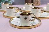 Marmerlook espresso / Turkse koffie kopjes 6 persoons, 12-delige (creme-goud mat)