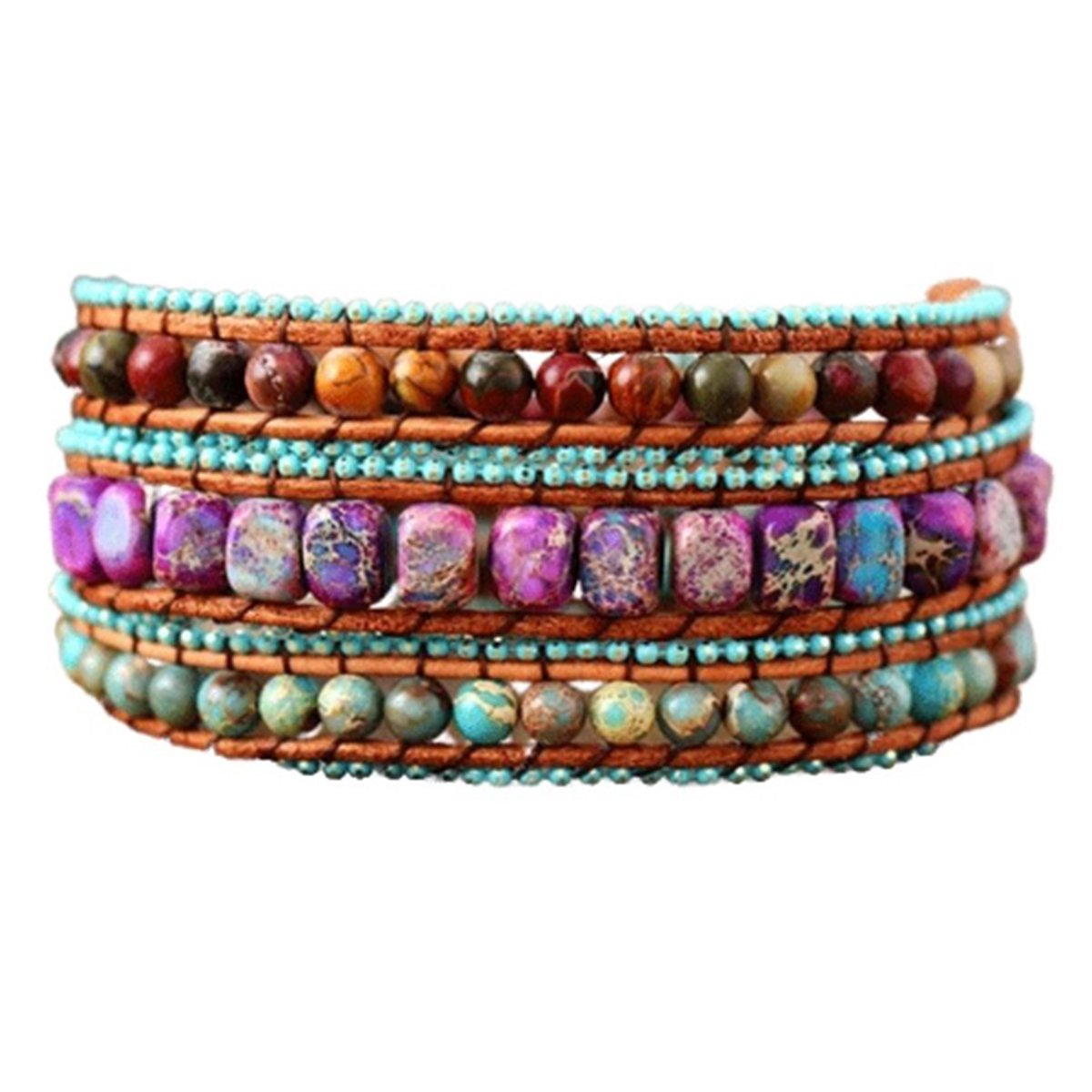 Marama - wikkelarmband Purple Jaspis - dames armband - Jaspis - 50 cm - cadeautje voor haar