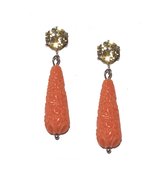 Oorbellen | clip-on | oranje | carved stone | Swarovski | silver plated | geen gaatjes