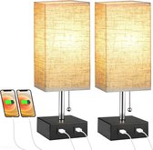 Gutos Smart Tafellamp - Nachtlamp - 2 stuks - Leeslampje - Nachtlampje Volwassenen - Bedlamp - Tafellamp slaapkamer - Nachtkastje - Met USB oplader - snellader