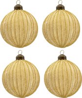 Kerstballen Set van 4 Ø 8 cm Geel Glas Rond Kerstboomversiering Kerstversiering Kerstdecoratie