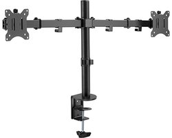 Cavus Monitor Standaard geschikt voor Twee Dubbele 17 - 32 Inch Schermen t/m 8 Kg - Draaibare en kantelbare arm met 360° rotatie - Eenvoudig klemsysteem - Zwart
